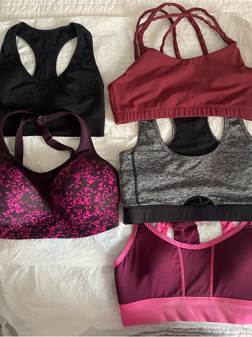 Women's Mixed Sports Bra Bundle - Black, Burgundy, Heather Gray, Pink